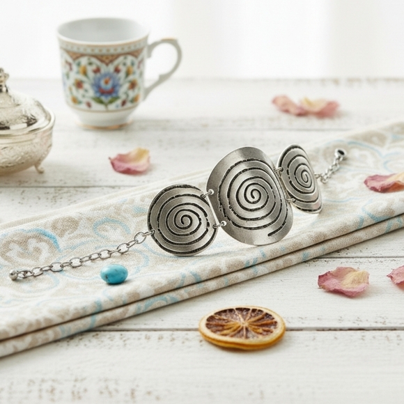 🆕️Silver Spiral Elegance Bracelet - Handcrafted Turkish Boho Chic Zamak  🌟 - Picture 4 of 11